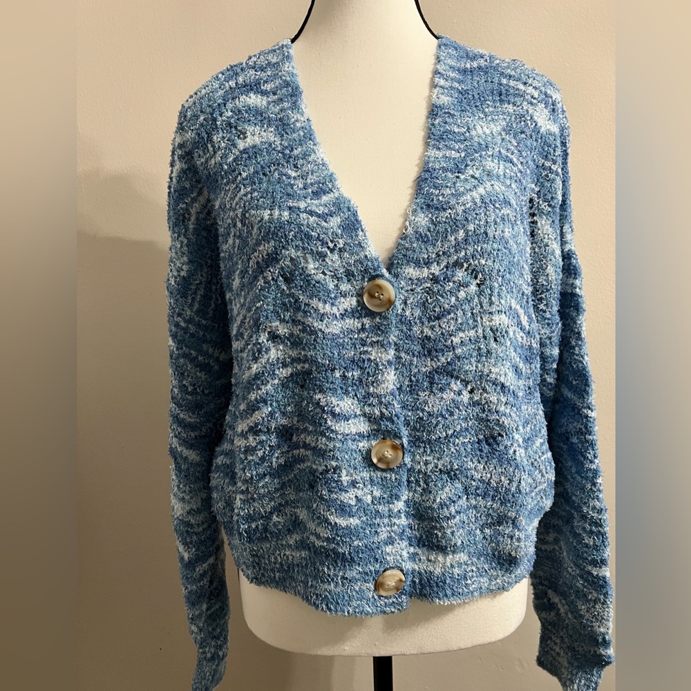 Blue Marl Textured Button Cardigan Sweater - Picture 5 of 10